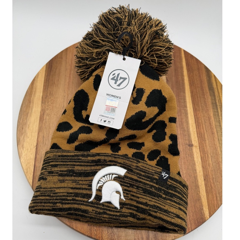 47 Brand Michigan State Spartans Women's Meeko Leopard Print Pom Beanie 2419